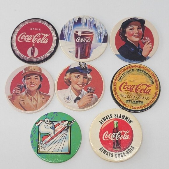 Vintage 1995 Coca-Cola Series 2 Trading Card 8 Coke Cap Pogs Set - Picture 1 of 11